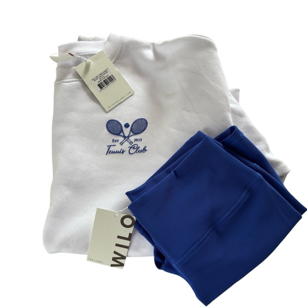 NWT WILO The Label 2 Piece Crew Sweatshirt & Shorts Tennis Club White & Blue Lg - Picture 6 of 15